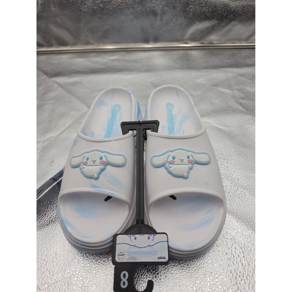 Cinnamoroll Unisex Kids Marbled Slide Sandals White/Blue Logo Accents US 8